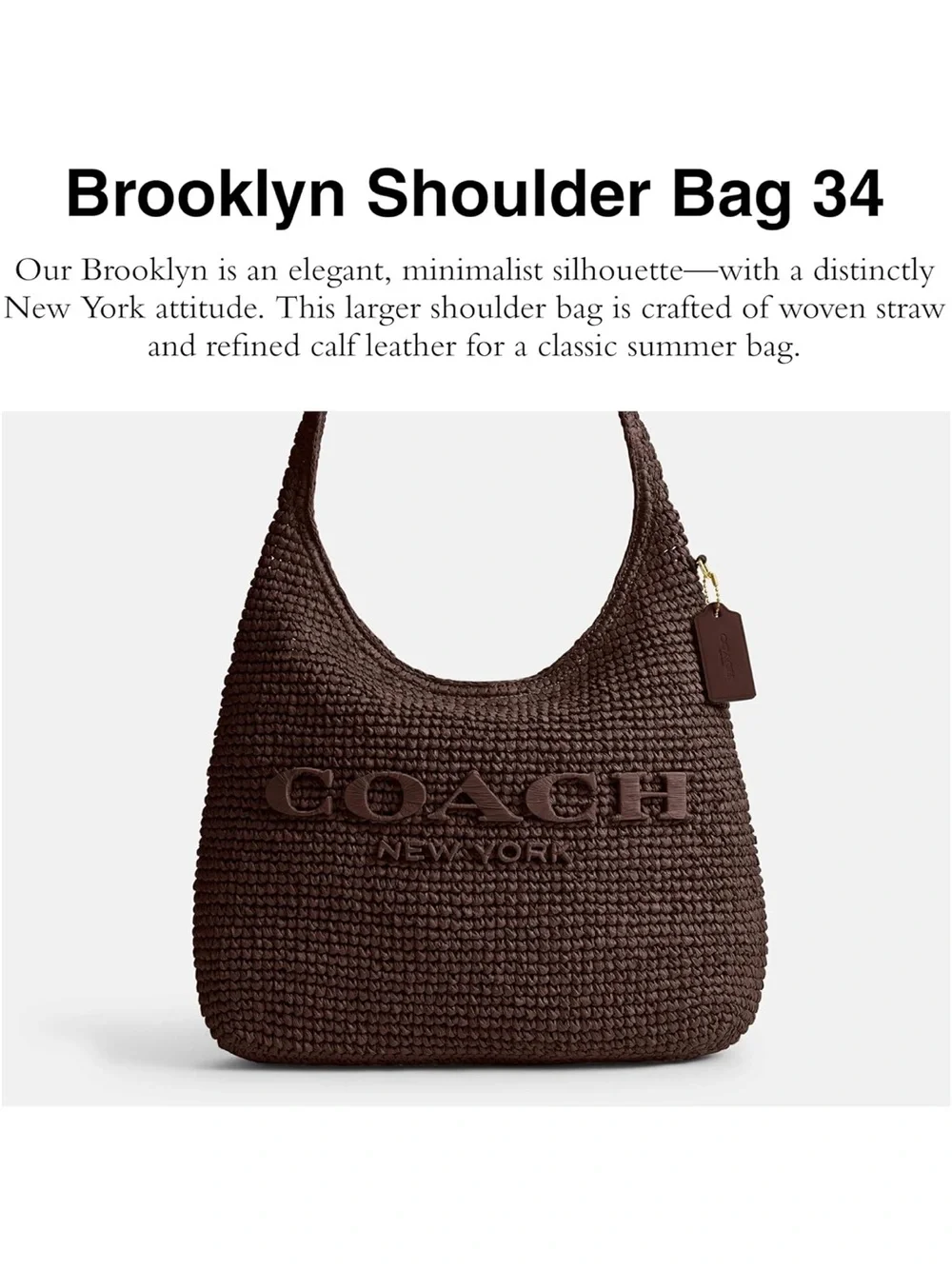 COACH Maple Brooklyn 34 Woven Straw Bag - New